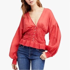 Free People True Color Boho Hippie Crochet Knit Peasant Top Womens Size Medium